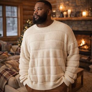 NWT MAN BoohooMAN XL Cream Oversized Textured Knit Sweater Chunky Ribbed Pullove